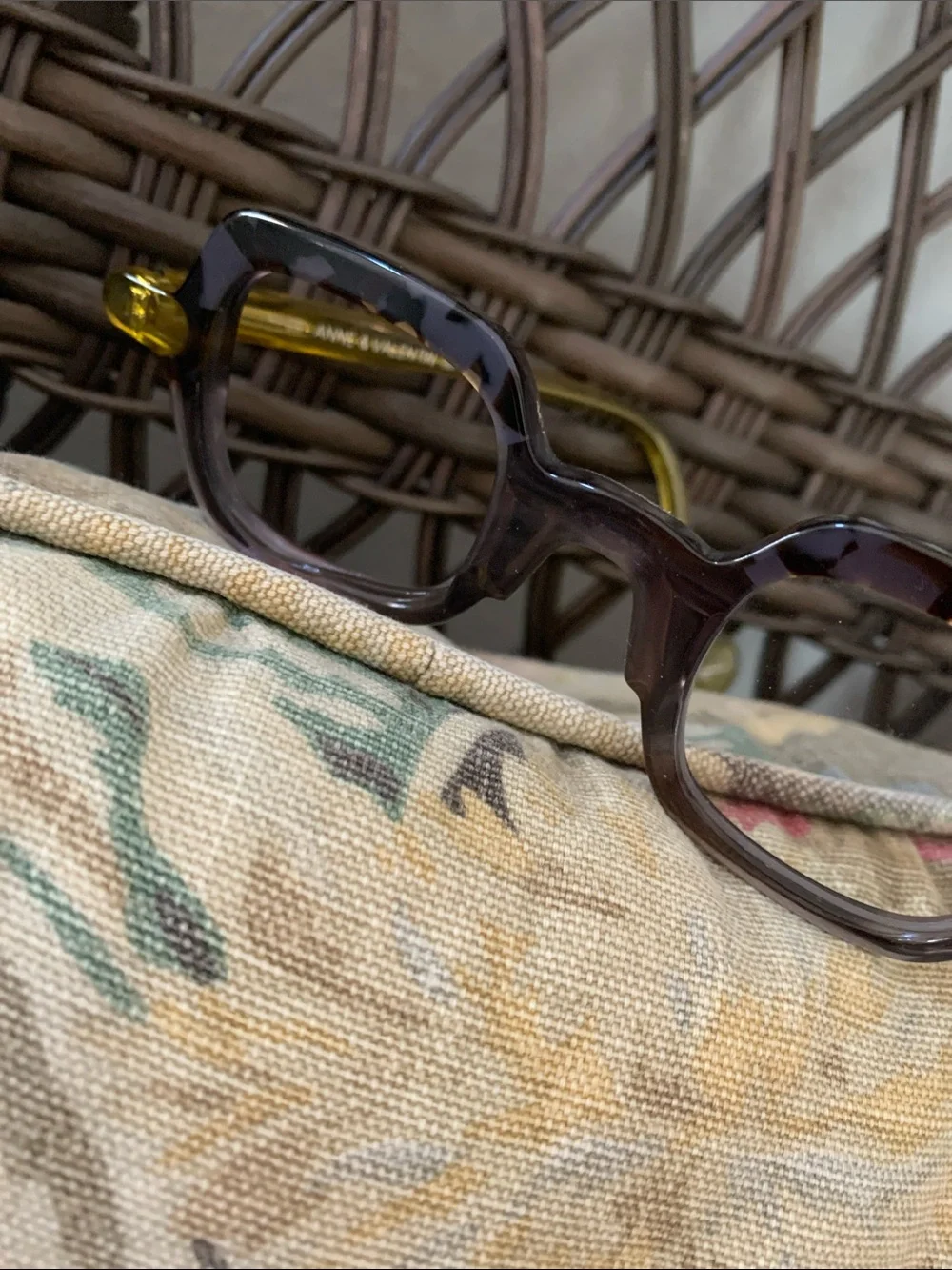 Anne and Valentin Rectangular Gray and Yellow Eyeglass Frames- for parts only